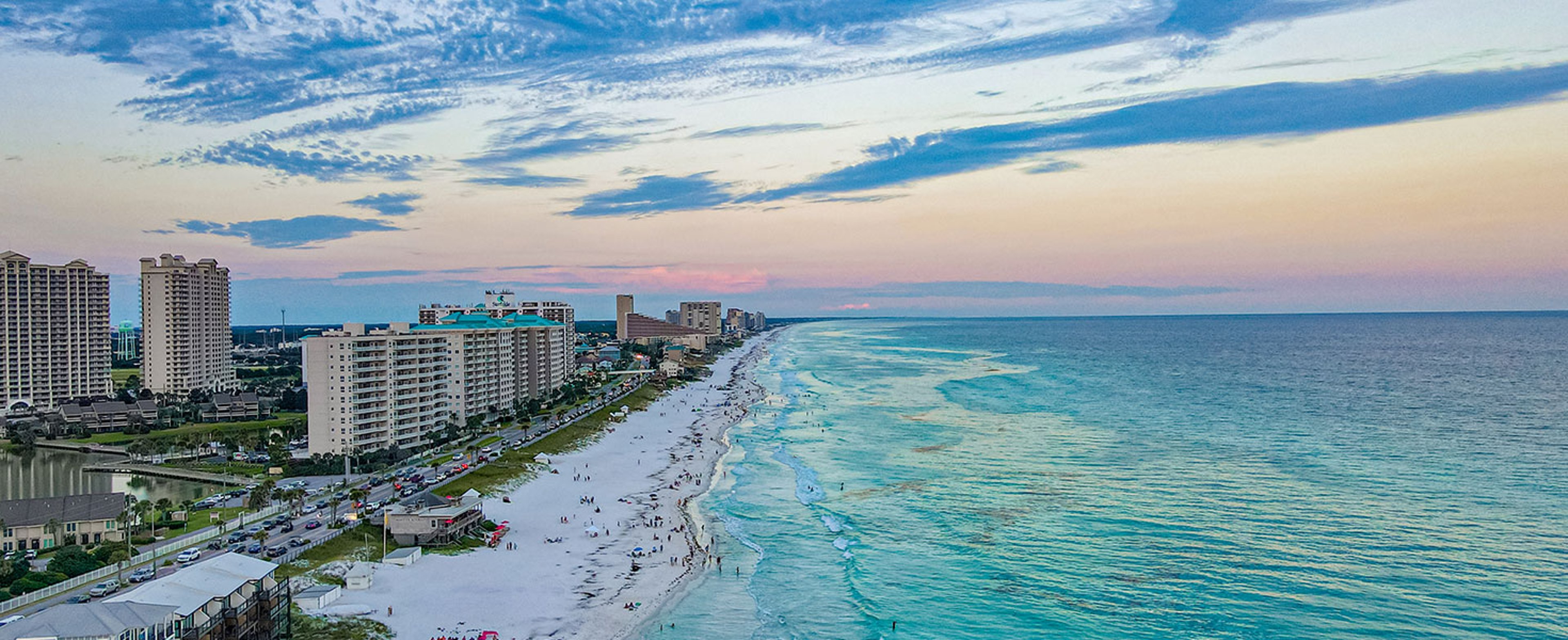 Destin and Miramar Beaches in Florida, July 2022, showcasing the pristine Gulf of Mexico coastline; Photo by WanderDrone