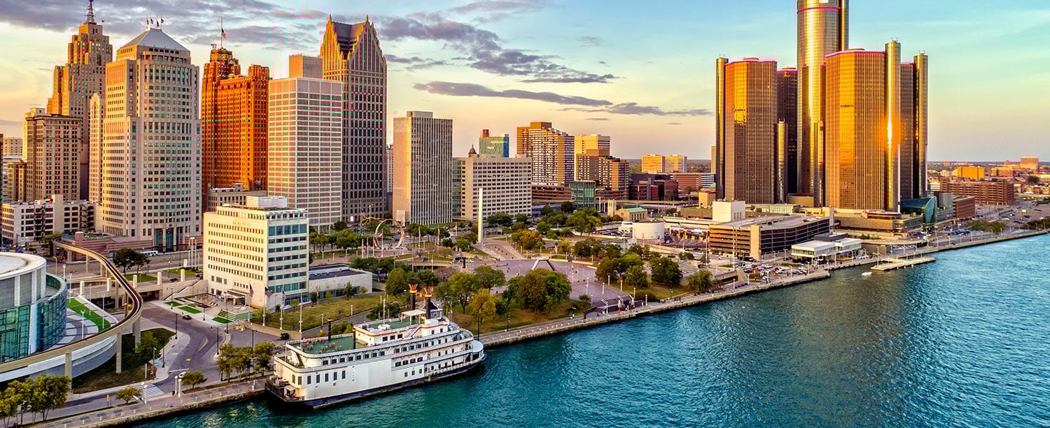 Detroit Aerial Panorama during sunset. Credit: pawel.gaul