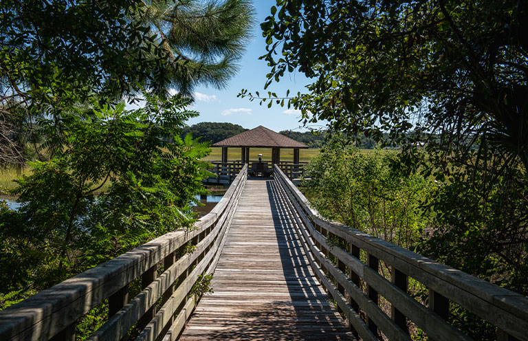 Boardwalk and covered gazebo at the Historic Mitchelville Freedom Park