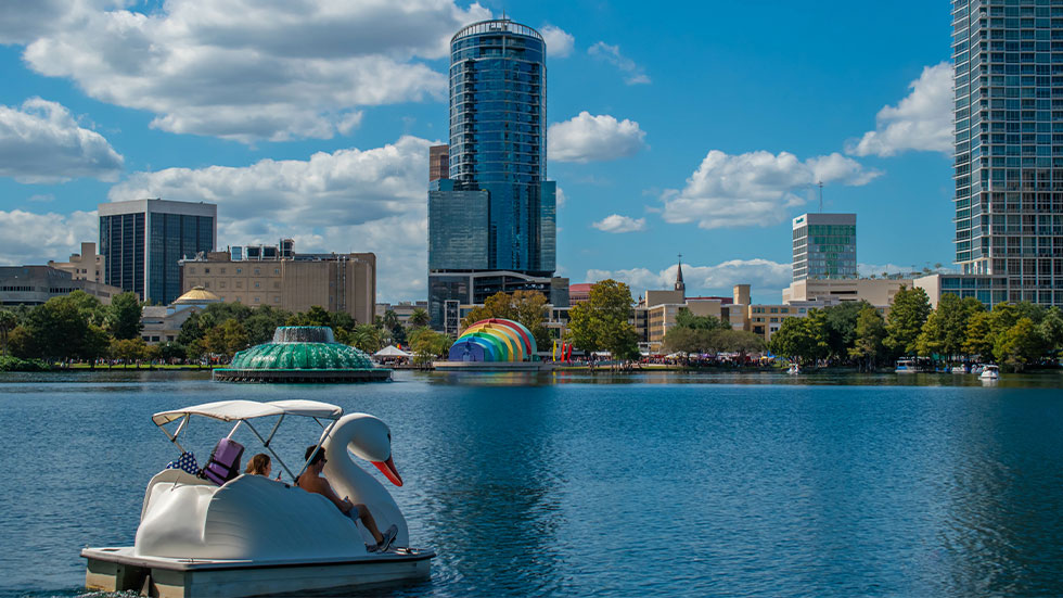Swan boat ride on Lake Eola in Orlando, FL