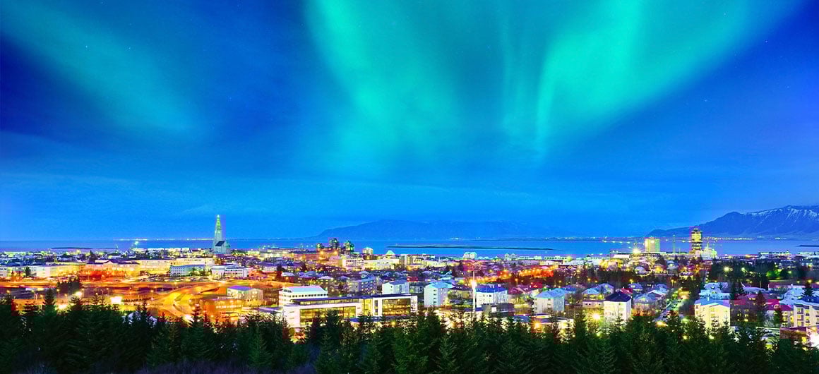 Northern lights over Reykjavik, Iceland
