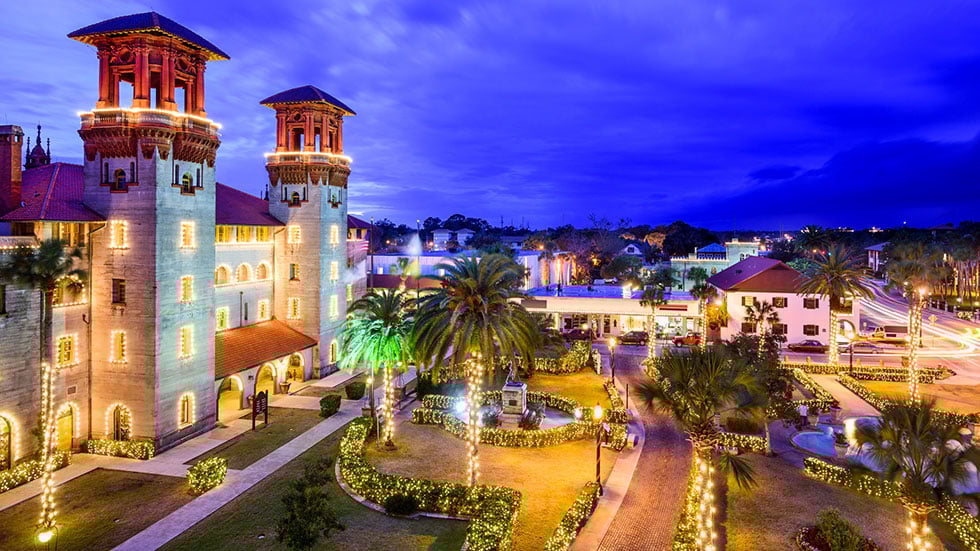 St. Augustine, Florida, USA townscape over Alcazar Courtyard; Credit: SeanPavonePhoto