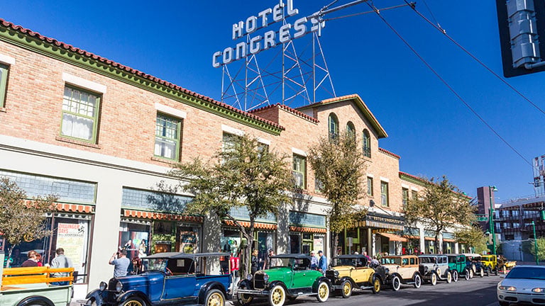 Hotel Congress, home to Tucson’s beloved Cup Café, blends historic charm with downtown energy; photo courtesy of Visit Tucson.
