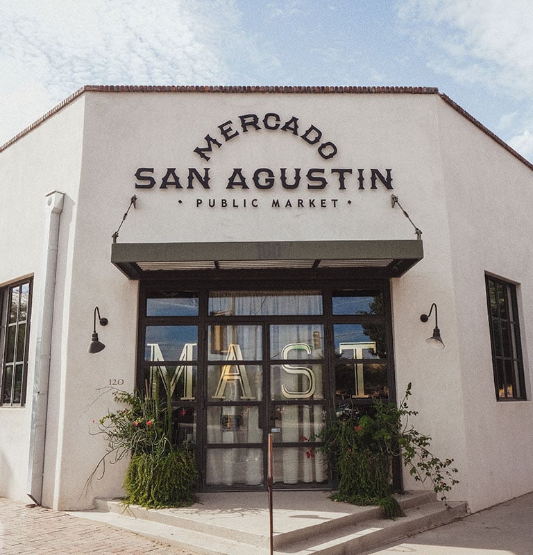 Exterior entrance of Mercado San Agustín Public Market in Tucson, Arizona