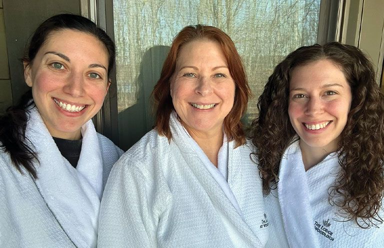 mom and her two daughters at the spa