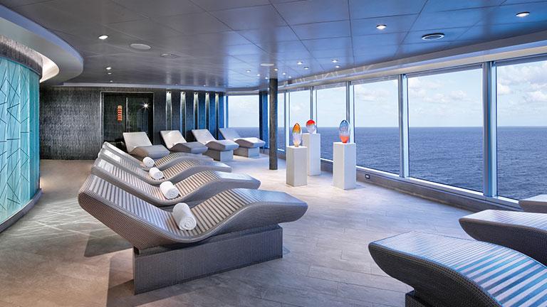 Thermal spa loungers overlooking the open sea on Rotterdam; photo courtesy of Holland America Line