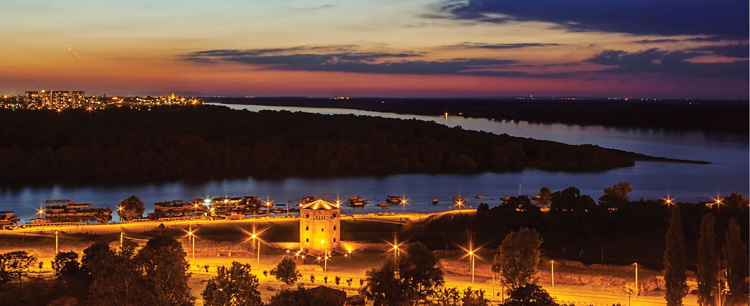 The confluence of the Sava and Danube rivers seen from Serbia's Belgrade Fortress