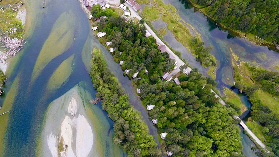 Clayoquot Wilderness Resort Aerial Riverfront Tents