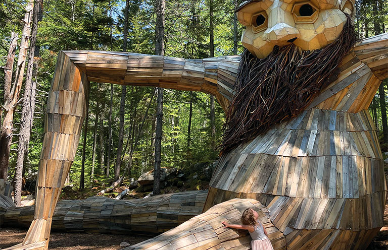 A troll sculpture at the Coastal Maine Botanical Gardens