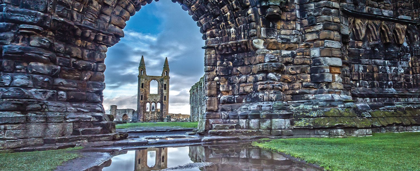 The ruins of St. Andrews Cathedral in St. Andrews, Scotland