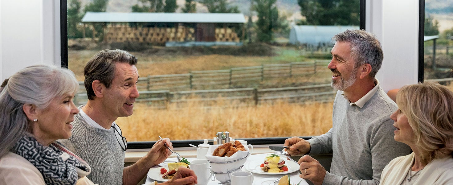 people dining on train