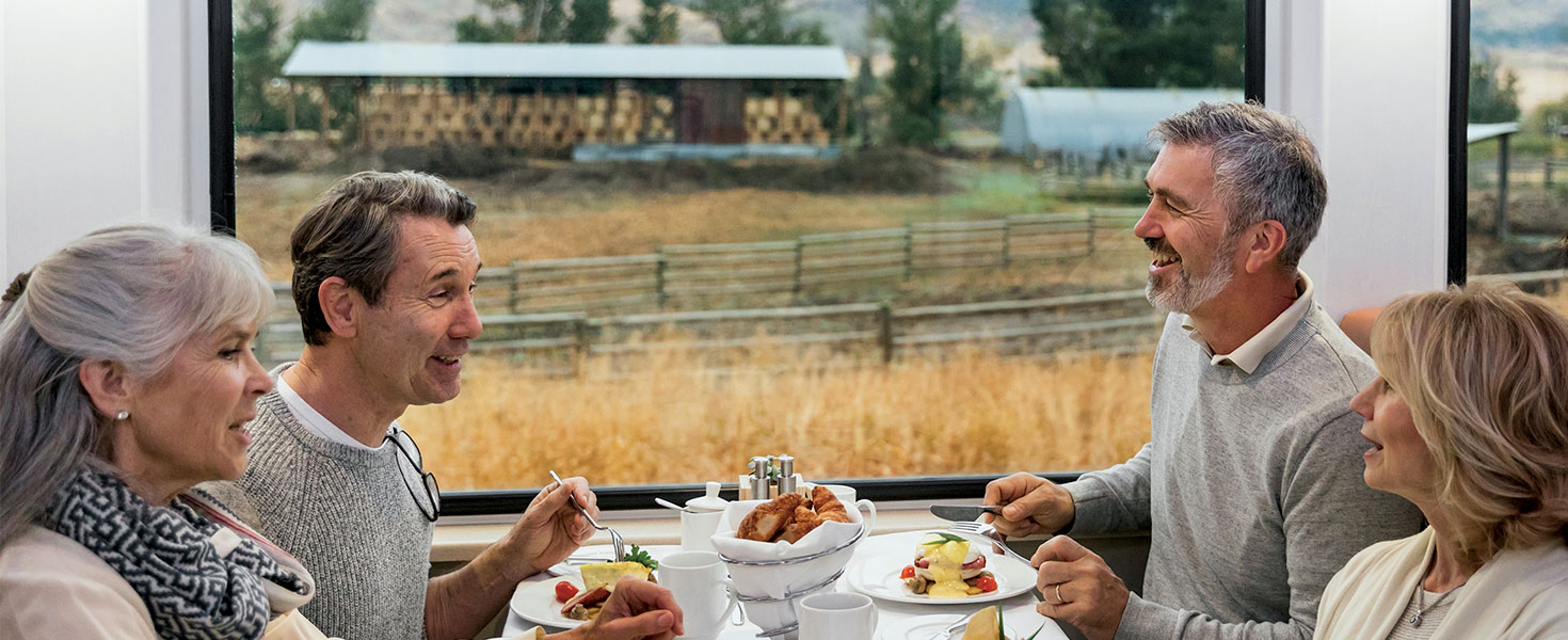 people dining on train