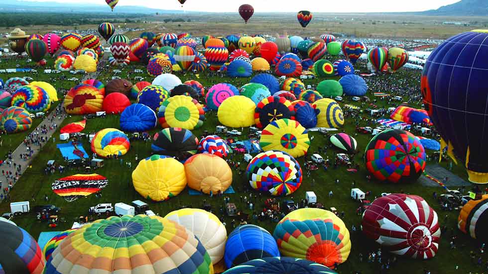 Hot air balloons getting ready to lift off at The Albuquerque Balloon Festival