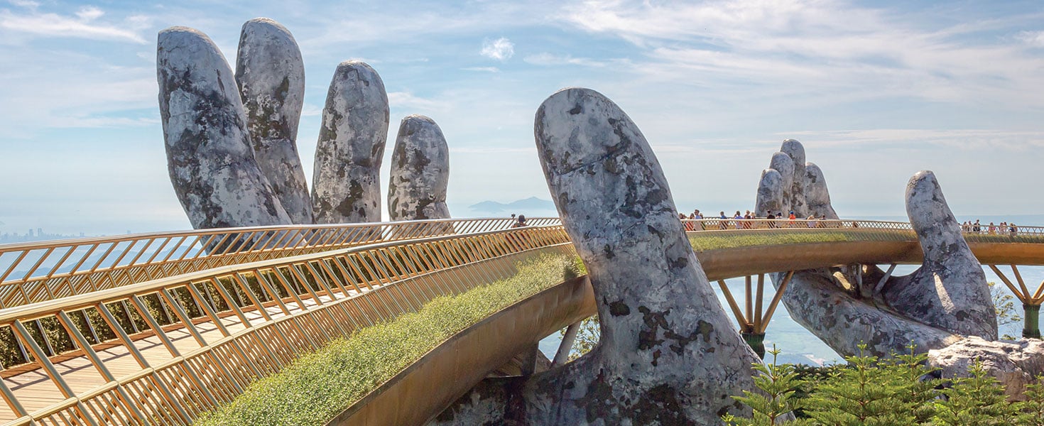 The Golden Bridge circuits the hillsides at Sun World, an unusual theme park located high in the hills above Da Nang. Photo By David Swanson