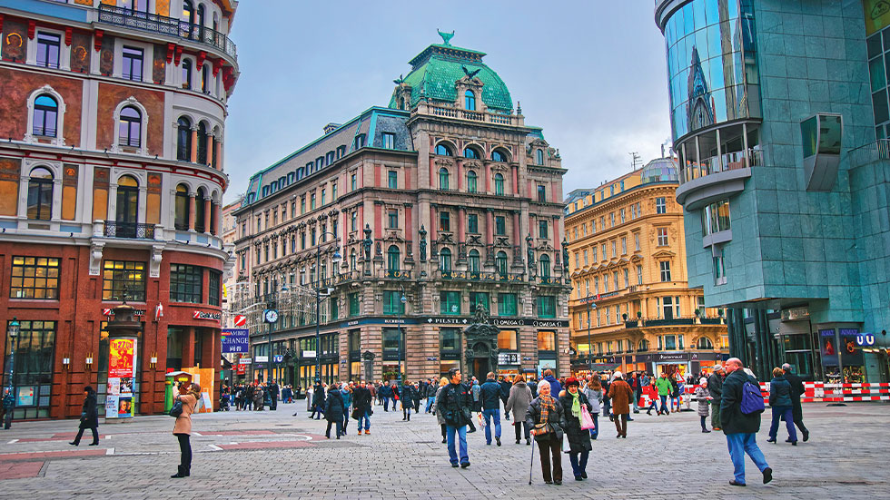 Old and new architecture exist side by side in Vienna