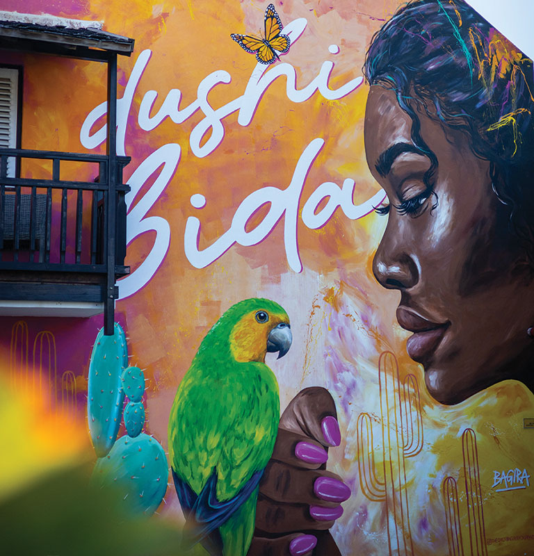 art mural on house by artist Bagira