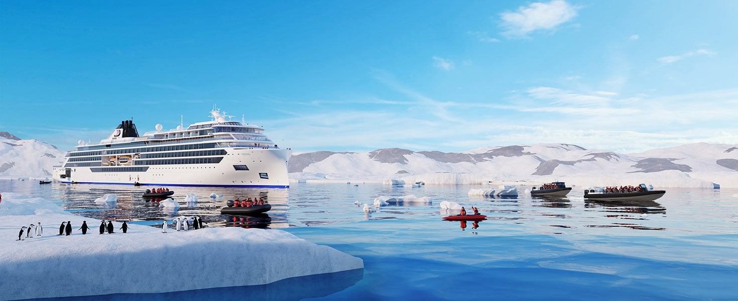 Rendering of the Viking Expedition Ship in Antarctica.