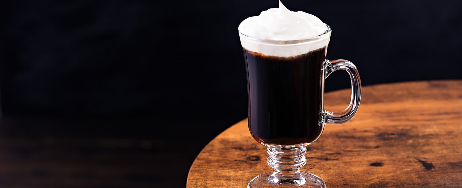 Warm Whiskey Irish Coffee Cocktail on a Table