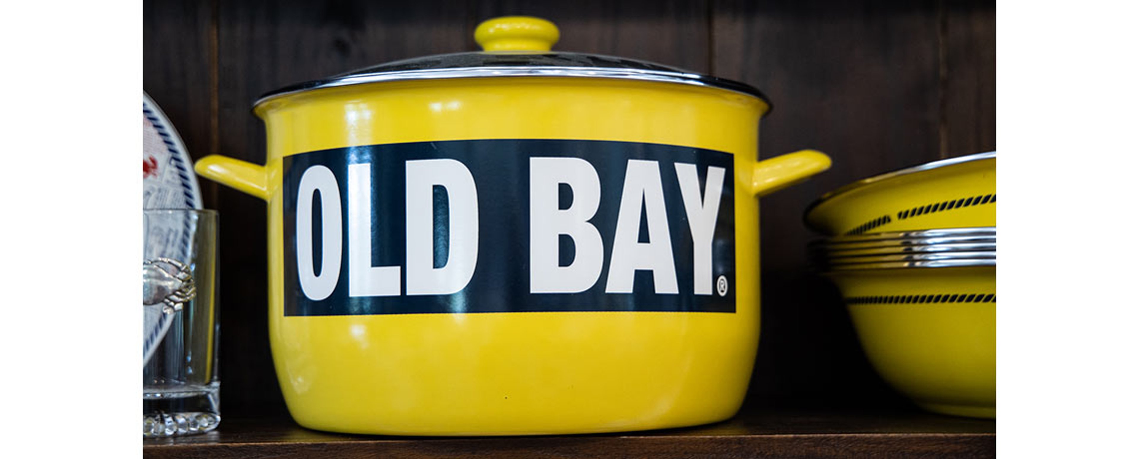 Yellow pot of OLD BAY seasoning