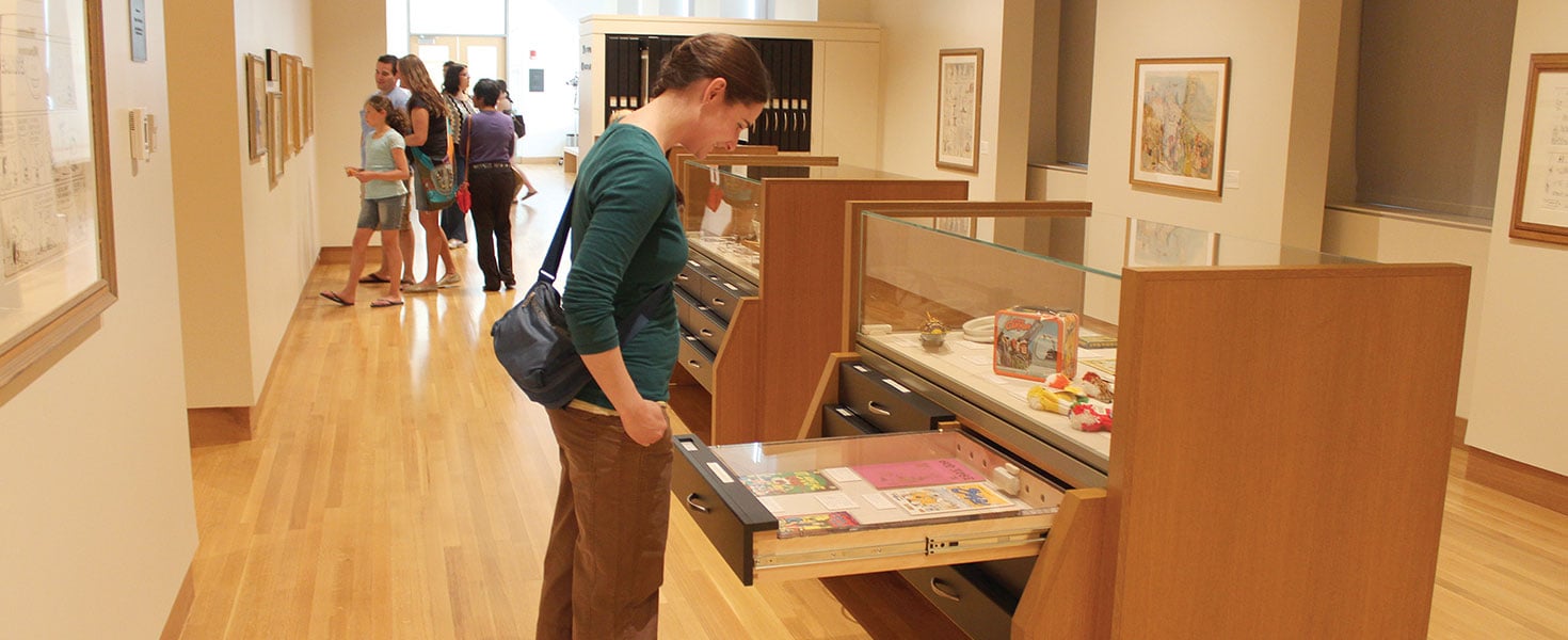 The Treasures Gallery at the Billy Ireland Cartoon Library & Museum exhibits highlights from the permanent collection. Courtesy of The Ohio State University, Billy Ireland Cartoon Library & Museum