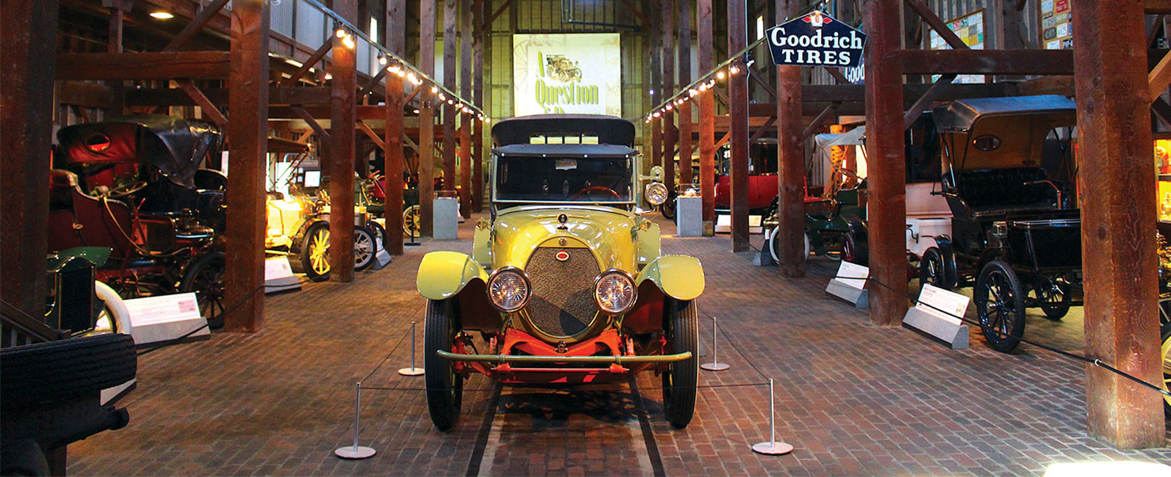 The Steam Barn at the Gilmore Car Museum highlights the horseless carriage era.