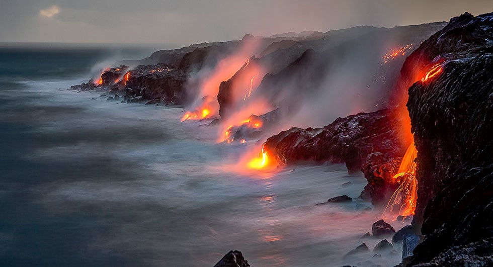 Lava Falls Over Cliff, Big Island, Hawaii. Photo by Ken McCurdy