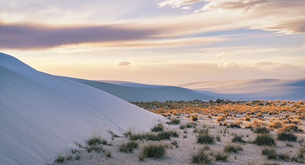 New Mexico Sunset Panorama White Sands Desert Dunes. Photo by Mlenny/iStock.com