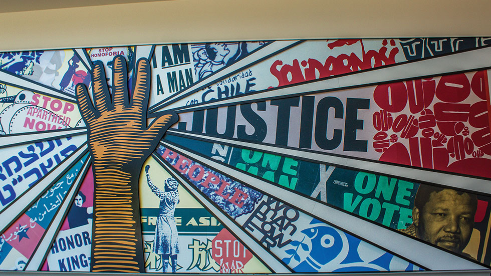 The Human Rights gallery and a mural at the National Center for Civil and Human Rights. Photo courtesy of Atlanta Convention & Visitors Bureau