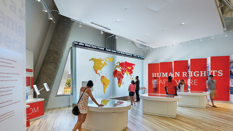 The Human Rights gallery and a mural at the National Center for Civil and Human Rights. Photo courtesy of Atlanta Convention & Visitors Bureau