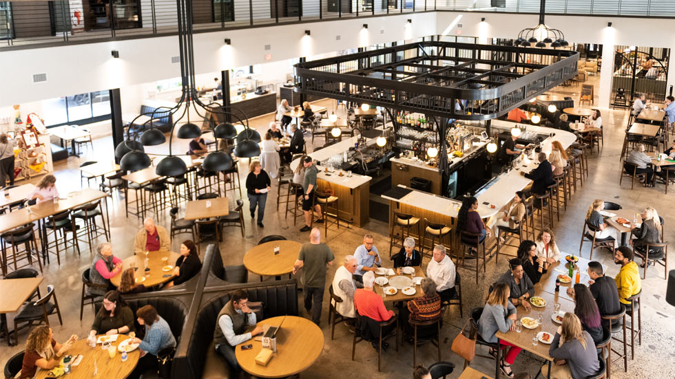 Ariel shot of a food hall