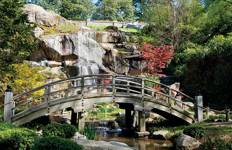 A gently arching bridge accents Maymont’s Japanese Garden, the oldest in the eastern United States