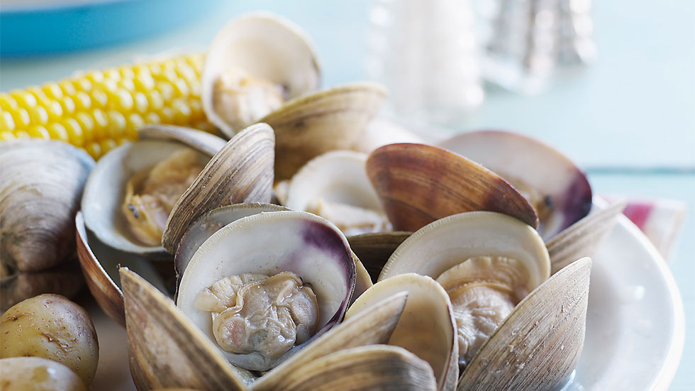 clam bake with corn and potatoes