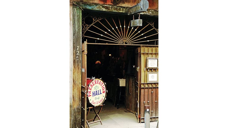 Preservation Hall in the French Quarter, dedicated to preserving the jazz musical tradition; photo by zimmytws
