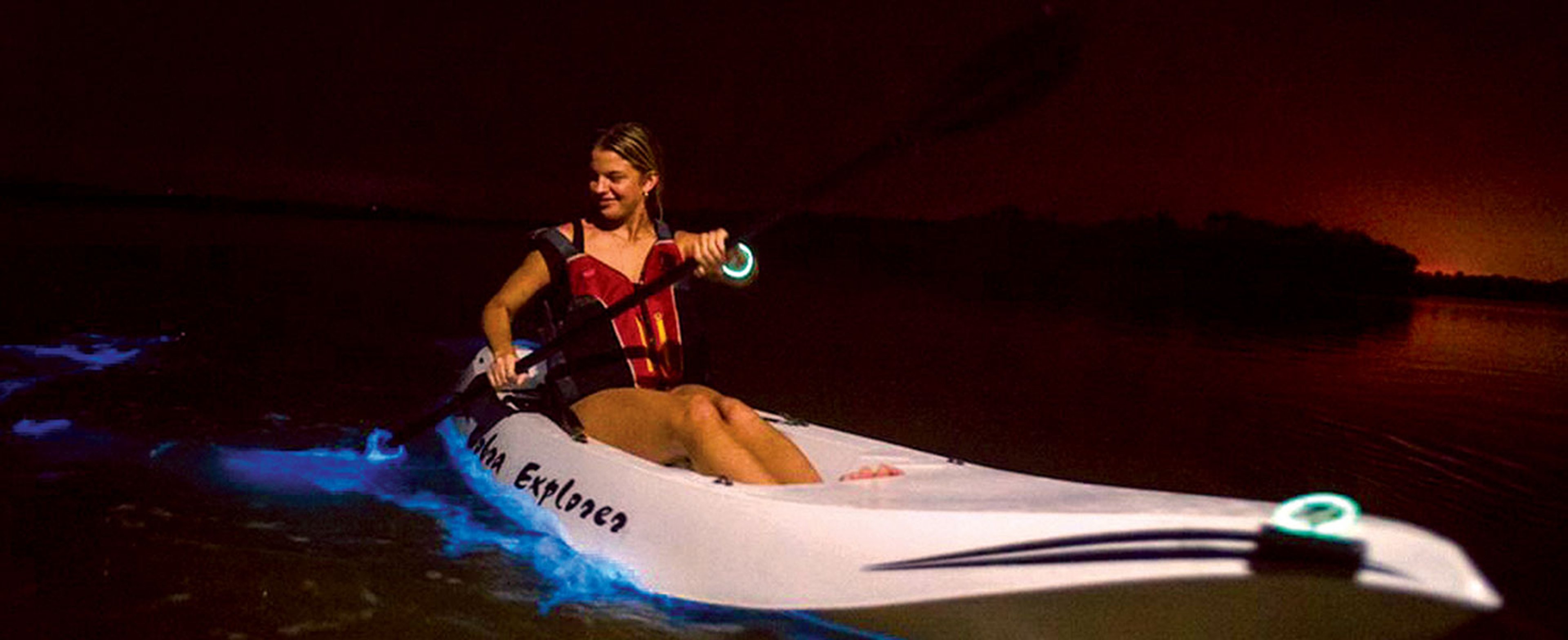 Paddling on a bioluminescent lagoon in Florida; COURTESY OF FIN EXPEDITIONS