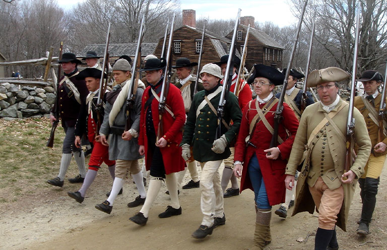 Colonial militia reenactors at Minute Man National Historical Park in Massachusetts