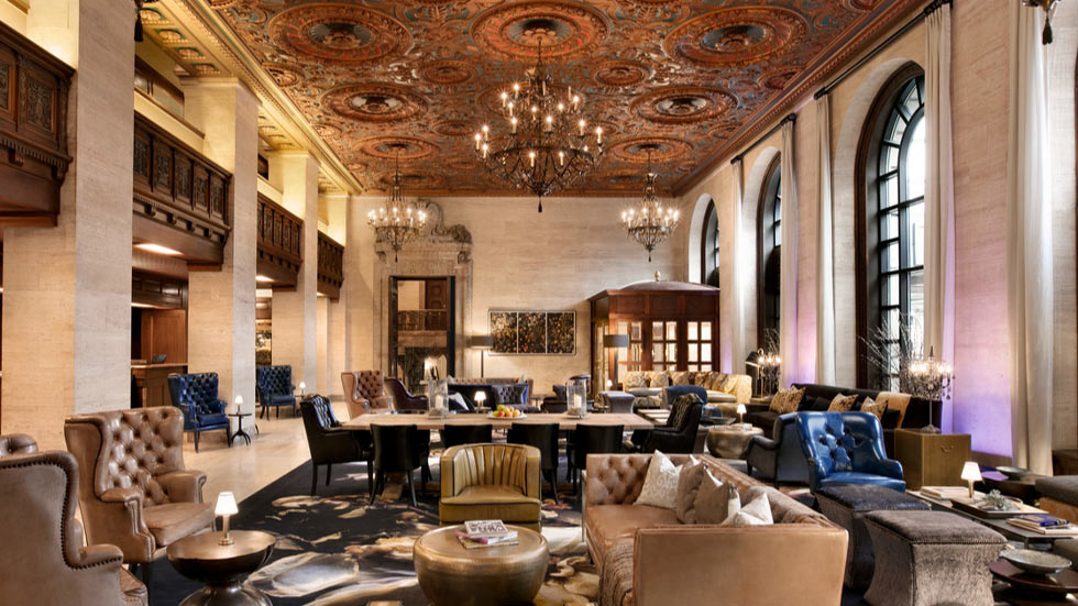 Lobby of Hotel Dupont in Wilmington, Delaware