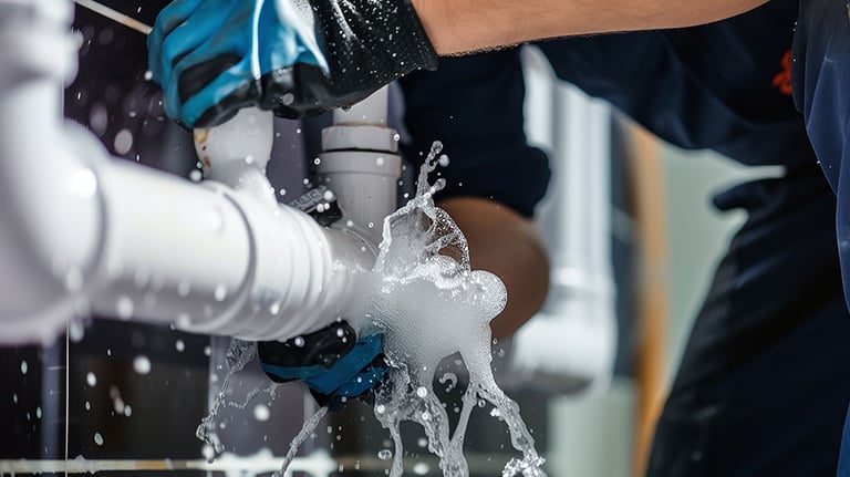 Closeup image of plumber fix leaking pipe. By izzuan