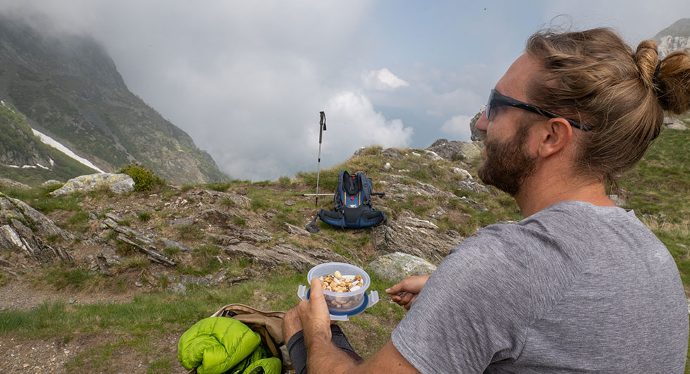 Eating Trail Mix looking at lookout