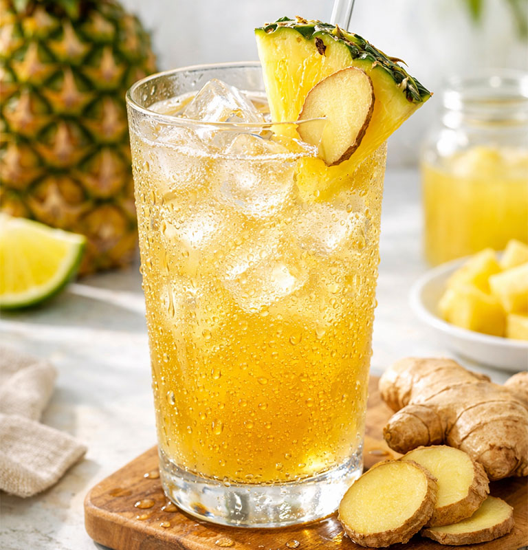 Pineapple ginger spritz with fresh garnish
