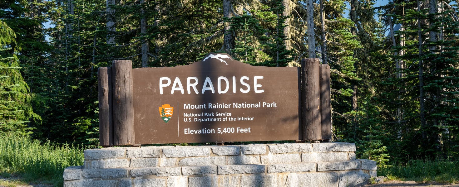 Paradise sign at Mount Rainier National Park