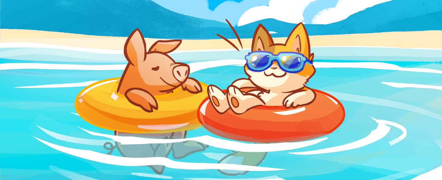 KeeKee on pink sandy beach in Bahamas