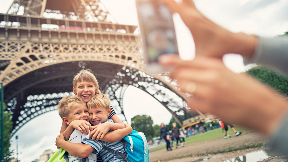 Family taking selfie in London