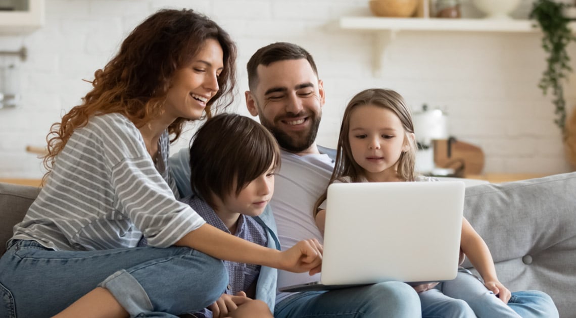 Family looking at vacation options