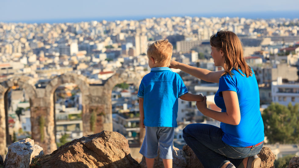 Mother and child in Athens, Greece