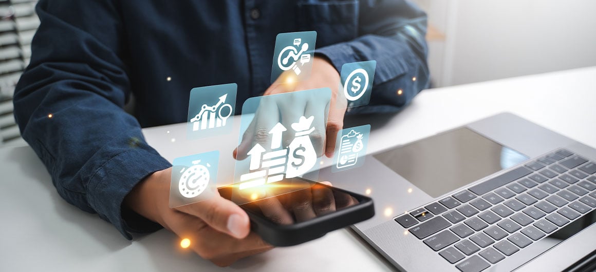 man on phone money savings graphic concept