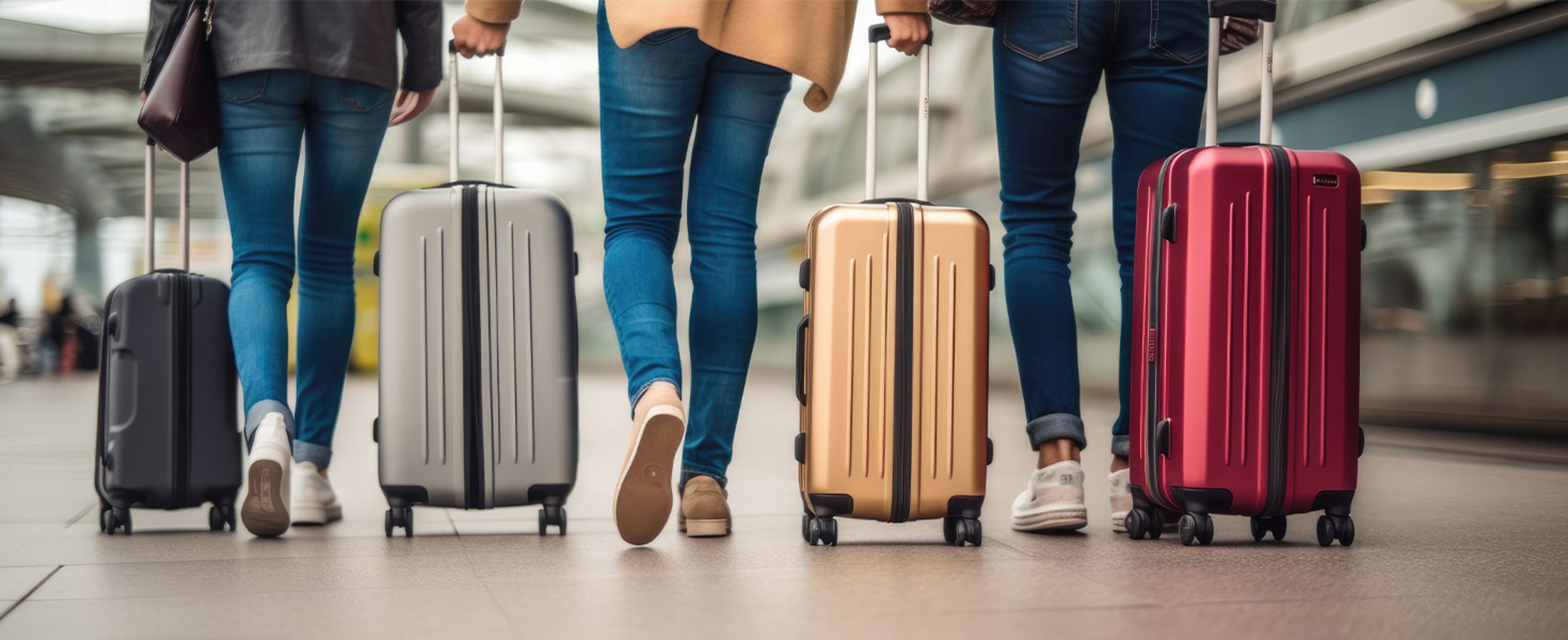people walking with suitcases