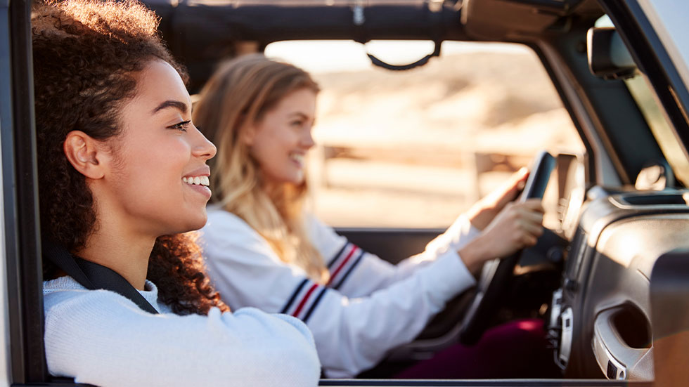 two people in a car