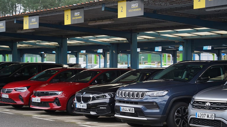 Cars from the rental company Hertz rent a car parked at the international airport of Santander, Spain Credit:pablorebo1984