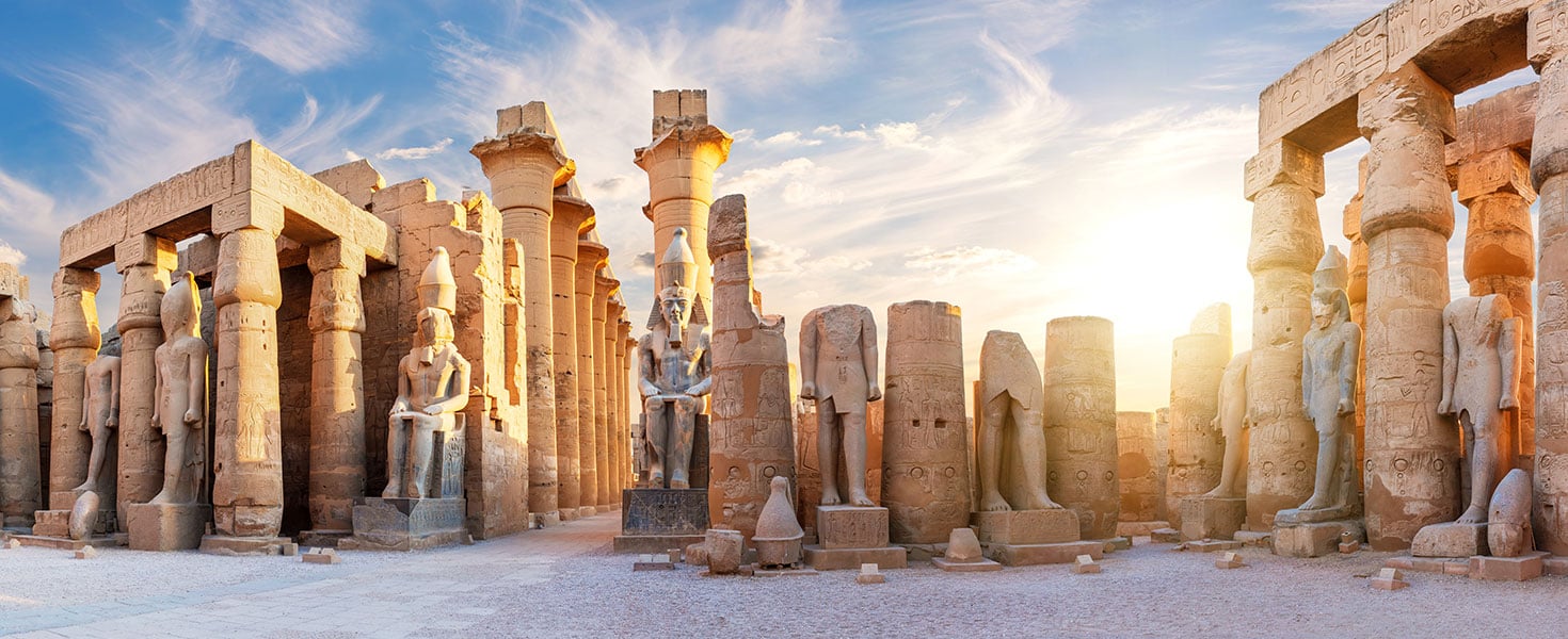 Temple Statues Columns Panorama Luxor