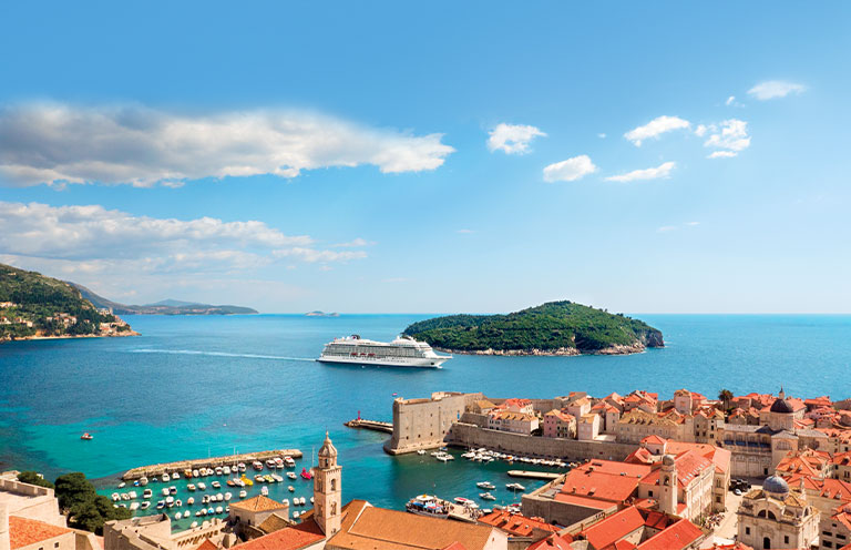 Dubrovnik's coast with cruise ship in waters